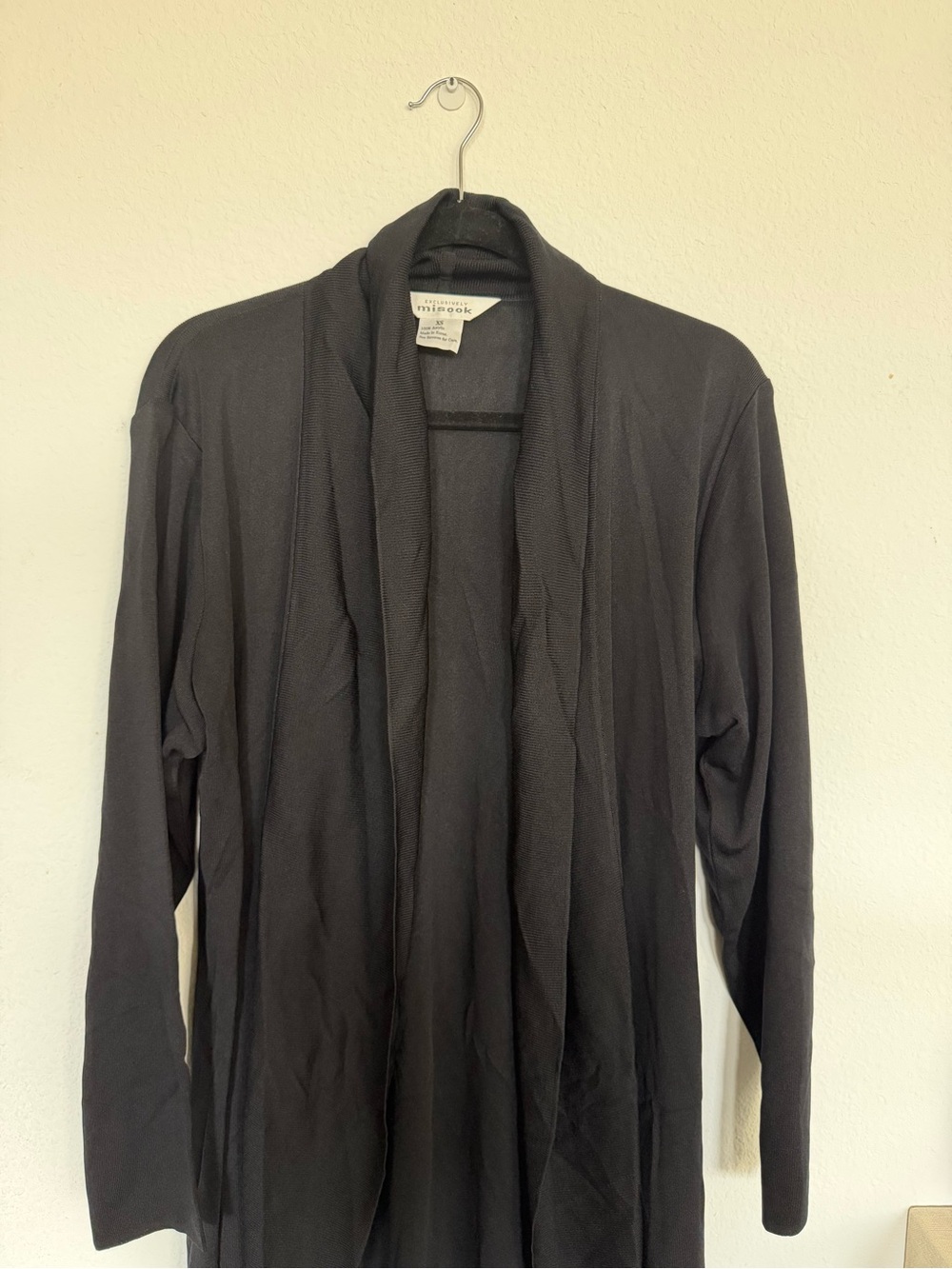 Misook Black Long Open Front Cardigan Duster Size XS